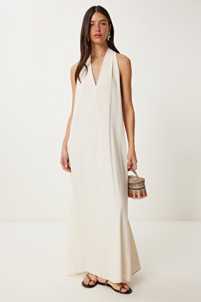 Lovelyİstanbul Καλοκαιρινό Μακρύ Λινό Φόρεμα CREAM LFG0010