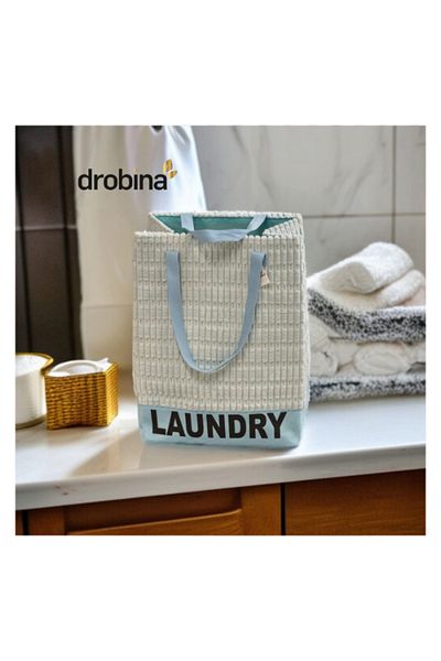drobina سلة غسيل مستطيلة فرو ازرق