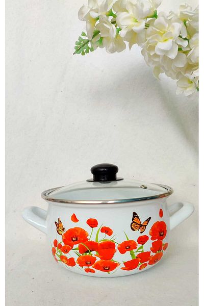EBRULİEMAYE Butterfly Wheat Enameled Pot 2.7 Liter 20 cm Milk Yogurt Soup Crock Pot