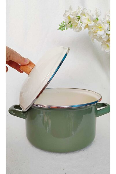 EBRULİEMAYE Olive Cagla Green Enamel Pot 2.7 Liter 22 cm Milk Yogurt Soup Stove Pot