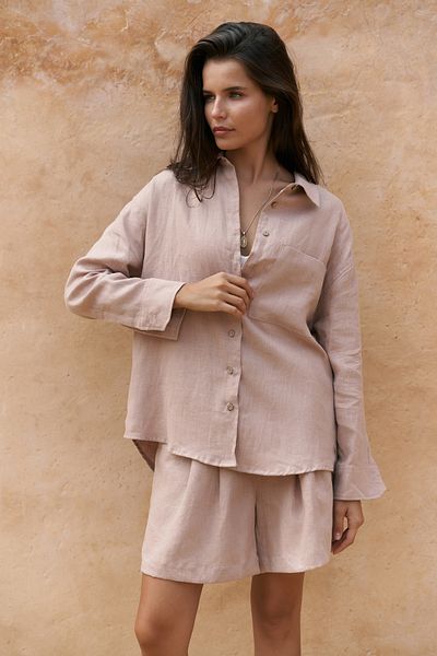 BOHEMAİ Gaelil Oversize Mink Linen Shirt Shorts Set