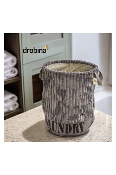 drobina سلة غسيل مدور فرو ازرق