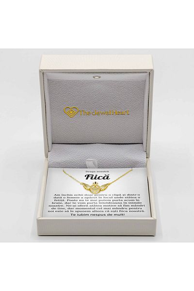 The Jewel Heart Bijuterie Cadou Pentru Fiica – Colier Argint 925 Placat cu Aur 14K, Mesaj Emoționant, Cutie cu LED