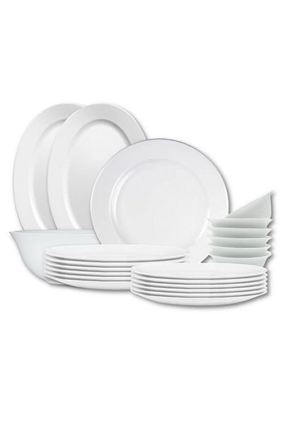 Houzi 27 Pcs Opal ware Dinner set 6+6 Dinner & Dessert plate 6 Bowls 1 Serving bowl 2 Serving plate