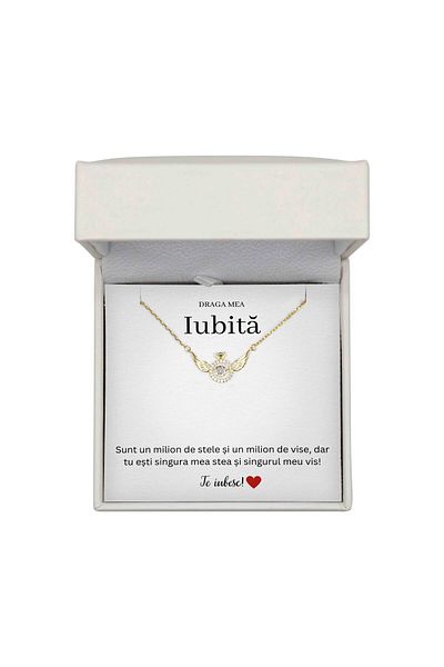 The Jewel Heart Colier Cadou Pentru Iubită – Mesaj De Iubire, Argint 925 Placat Cu Aur, Cutie Elegantă Cu Lumină