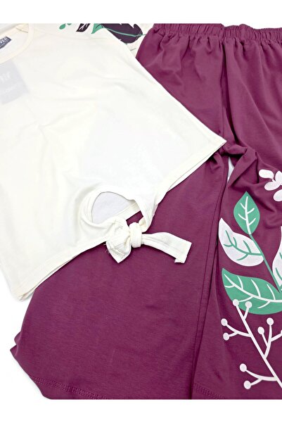 voyyo kids baby Girl's Summer Flower Printed Shirt Wide Leg Capri 8-12 Years Compact Bottom Top Set