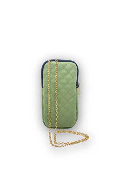 Bersia Γυναικεία τσάντα τηλεφώνου με χρυσή αλυσίδα με πράσινο καπιτονέ σχέδιο