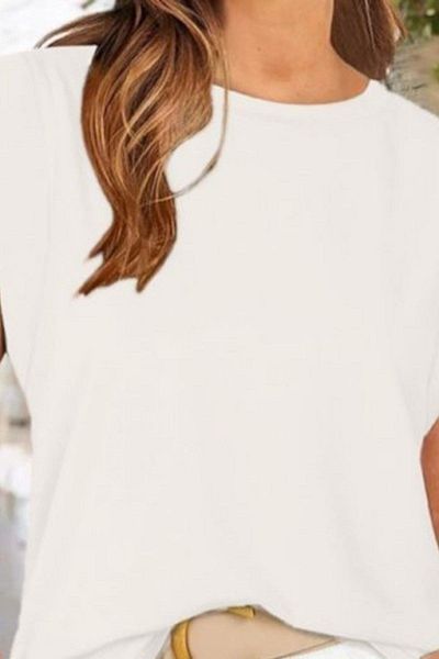 Mossta Crew Neck Wide Cut Viscose Blouse - White