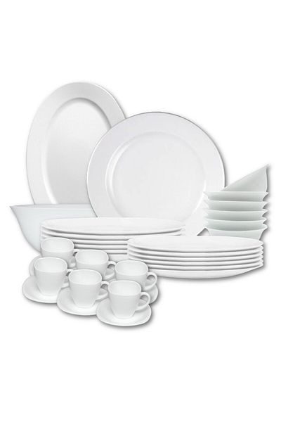 Houzi 46 Pcs Opal ware Dinner set Dinner,Soup Dessert plate Bowls Serving bowl & plate cup & saucer