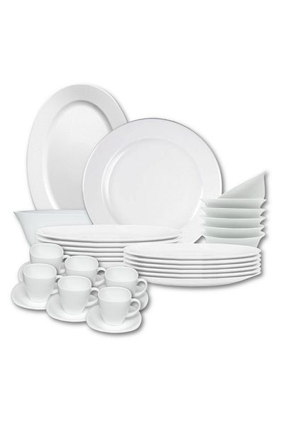 Houzi 38 Pcs Opal ware Dinner set Dinner,Soup & Dessert plate Bowl Serving bowl & plate cup & saucer