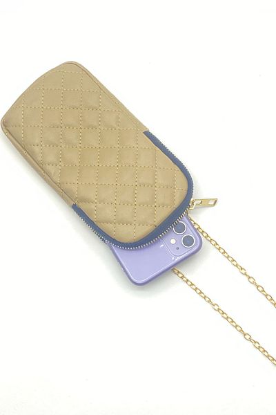 Bersia Geantă pentru telefon cu lanț de aur cu model matlasat de nurcă pentru femei