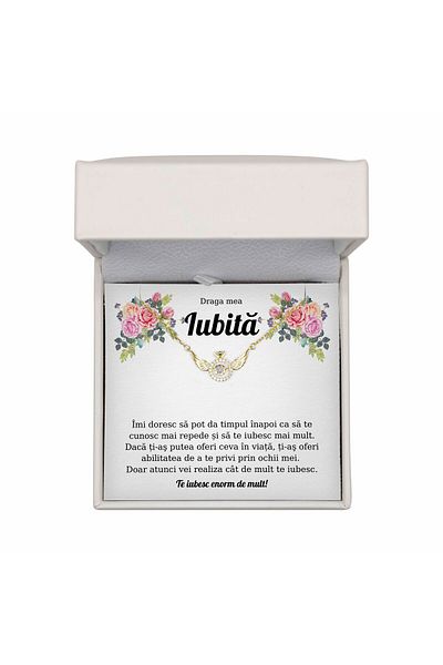 The Jewel Heart Colier Cadou Argint 925 Cu Mesaj De Dragoste Pentru Iubită, Cutie LED Premium, Placat cu Aur 14K