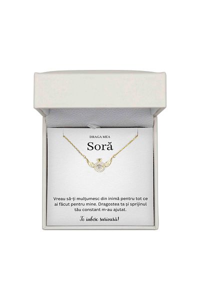 The Jewel Heart Bijuterie Cadou Pentru Soră – Colier Din Argint 925 Placat cu Aur 14K, Mesaj De Suflet, Cutie LED
