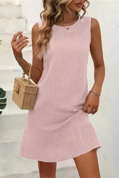 Mossta Zero Sleeve Crew Neck Wrap Dress - Pink