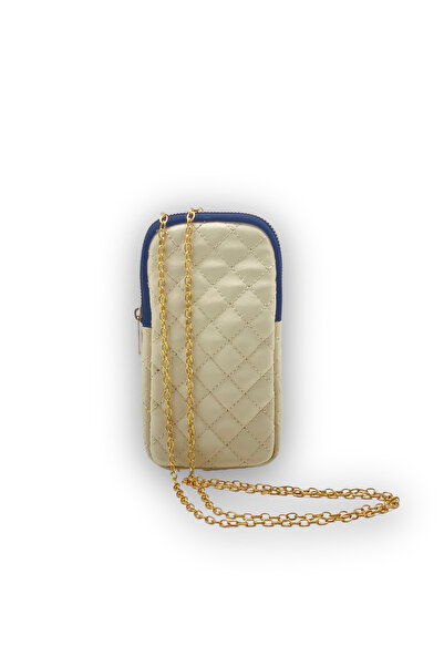 Bersia Γυναικεία τσάντα τηλεφώνου με κρεμ καπιτονέ με χρυσή αλυσίδα