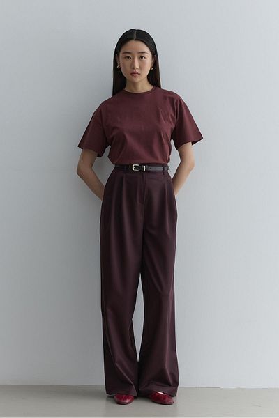 Fahhar Straight Leg Trousers Dark Burgundy
