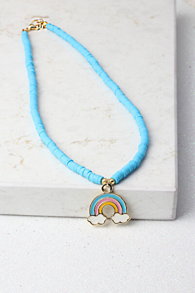 BY BARUN SİLVER Blue Beaded Rainbow Blue Fimo Necklace