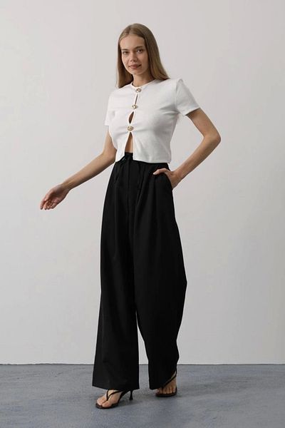 nedo7 Pleated Lace-Up Oversize Trousers - Black