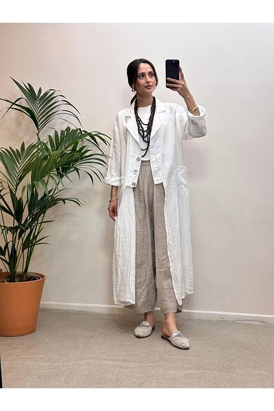 Ranasubaşı Front Three Button Pockets Linen Cap White
