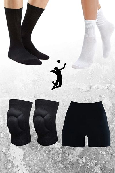 Bellanora 19-Piece Volleyball Knee Pads & Elbow Pads & Tights / Long Medium Length & Anti-Slip Silicone Sole Match Socks & Towel Wristband