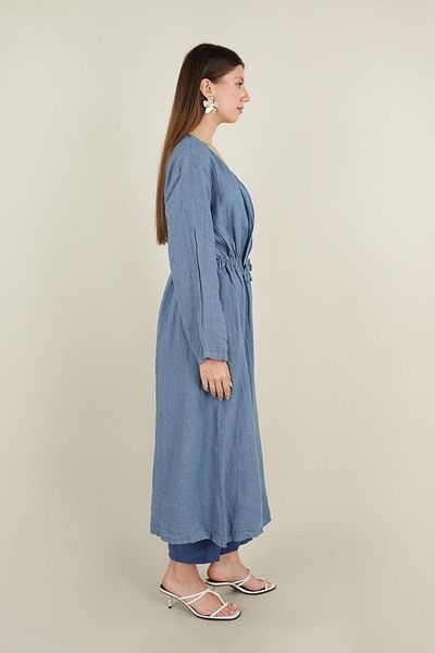 Ranasubaşı Lace up Linen Cap Blue