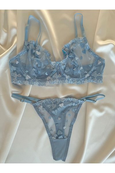 Pijamacs Set sutien cu model de inimă albastru bebeluș
