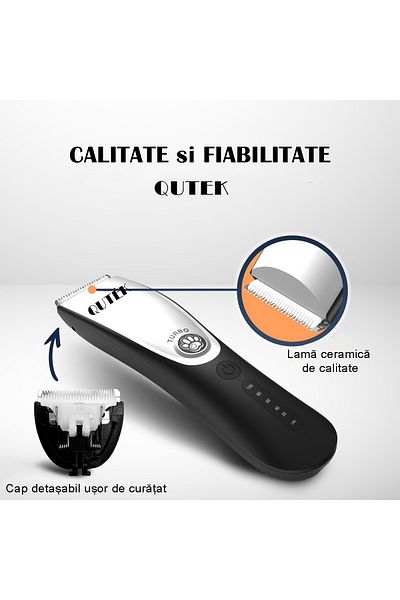 QuTek Masina de tuns animale QUTEK®, pentru caini si pisici, Lama ceramica 29 dinti, Acumulator 2000mAh