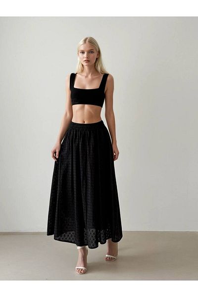 İLKCET MODA Fusta lungă cu talie elastică cu ochiuri