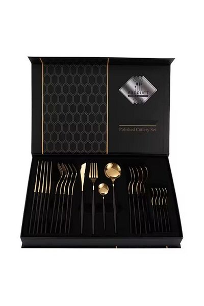 coshop Portuguese style cutlery set 24 pieces, stainless steel, gold/black