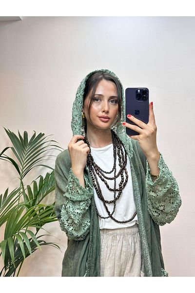 Ranasubaşı Lace Hooded Linen Cap Khaki