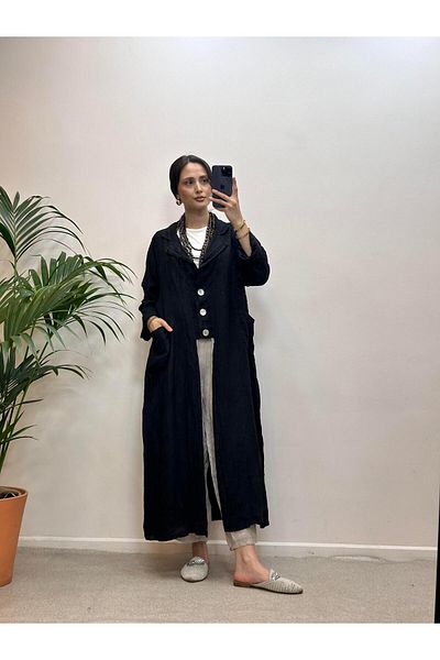 Ranasubaşı Front Three Button Pockets Linen Cap Black