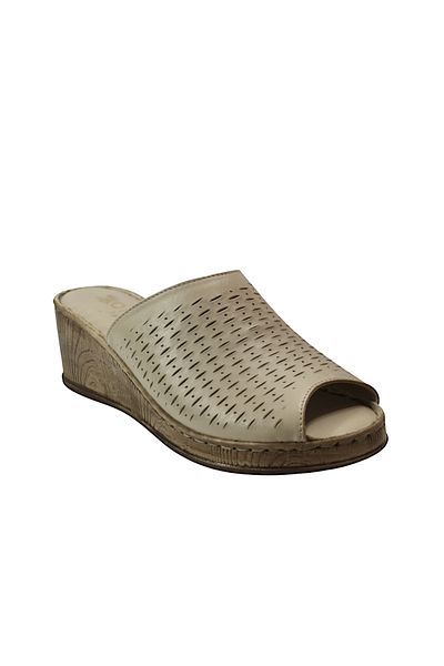 Onlo Ayakkabı Onlo Shoes K-87 Genuine Leather Black & Beige Wedge Heeled Women's Slippers