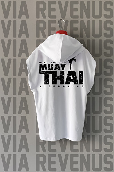 Vordevia Muay Thai Kickboxing Ön ve Arka Baskılı Sıfır Kollu Kapüşonlu %100 Pamuk Spor Tshirt