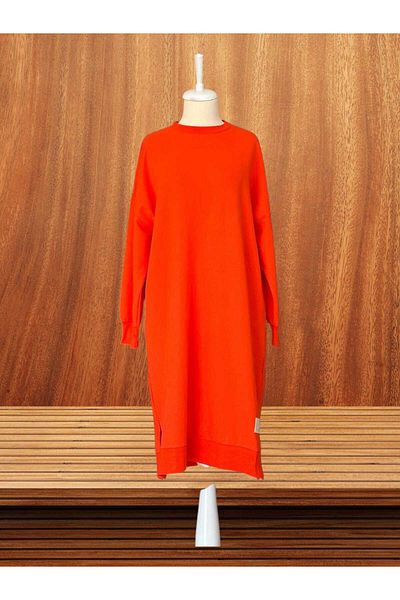 Soul Women's Orange Colored Crew Neck 2 Thread Combed Fabric Knee Length Tunic 30645