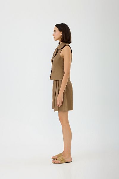 SEVİLEN Vest Collar Belted Shorts Suit