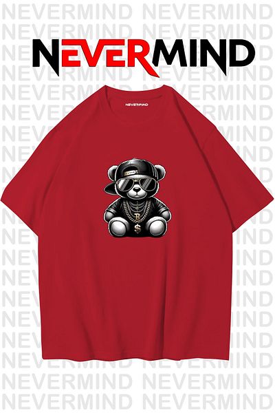 NEVERMIND Men's Oversized Black T-Shirt – Hip Hop Bear Print, Street Fashion Style