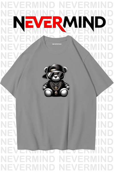 NEVERMIND Tricou negru supradimensionat pentru bărbați – Hip Hop Bear cu imprimeu , stil de modă de stradă