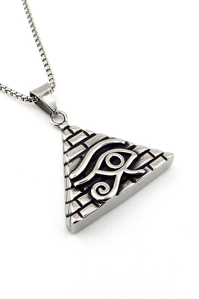 Solfera Eye of Horus Ancient Egyptian Pyramid Mythological Titanium Steel Men's Necklace Q0972