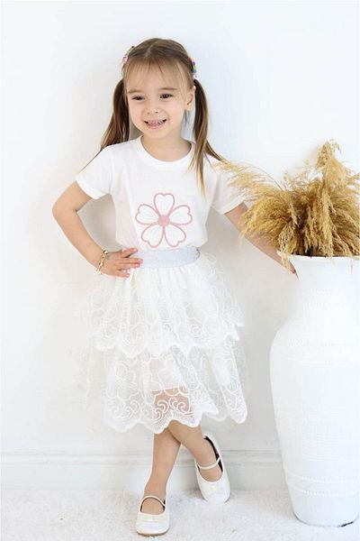 falcomini Girl's Skirt T-Shirt. Printed Lace 2 Piece Set 2/6 Years
