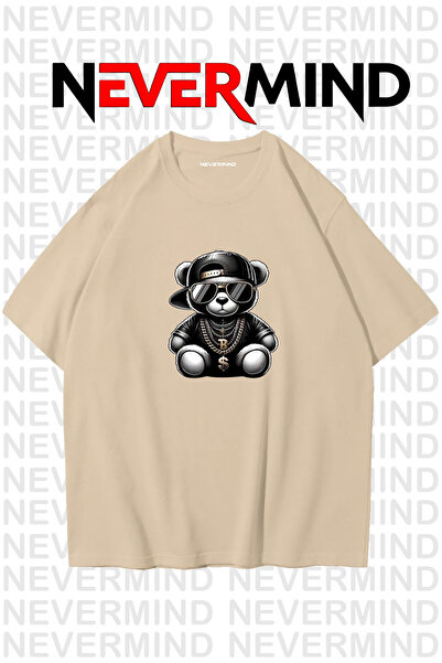NEVERMIND Tricou negru supradimensionat pentru bărbați – Hip Hop Bear cu imprimeu , stil de modă de stradă