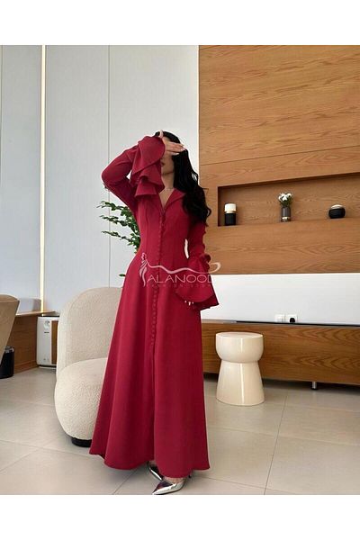 ALANOOD FASHION Soft red dress with wide sleeves and an attractive design