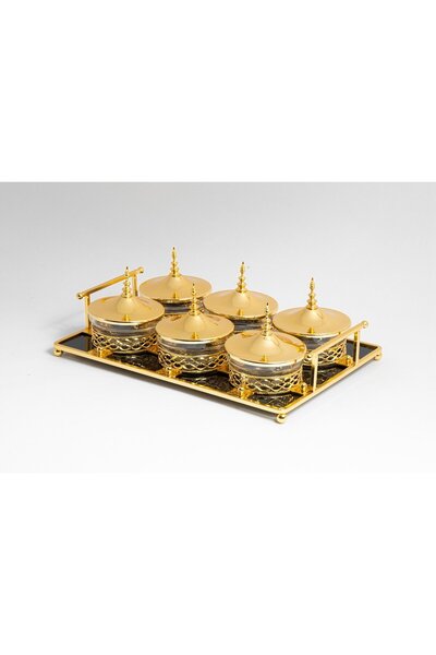 Bin Shihon طقم تمرية زجاجي فاخر بغطاء ستيل ذهبي