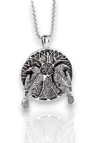 Solfera Double Raven Bird Mythological Viking Nordik Steel Chain Metal Men Necklace Q0978