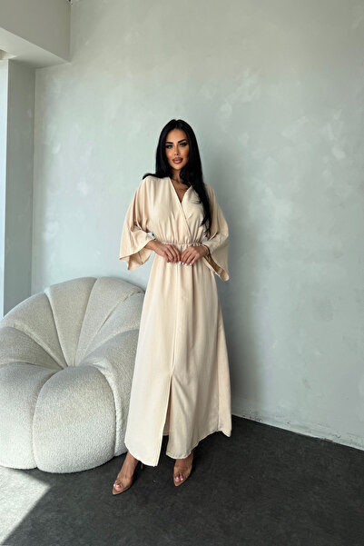 LİLA İSTANBUL Καλοκαιρινό φόρεμα μονόχρωμο με λεπτομέρεια με μανίκια από ύφασμα βισκόζης με διπλό γιακά