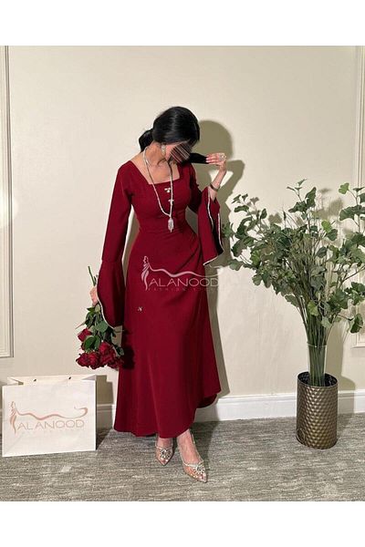 ALANOOD FASHION Nour's soft dress with crystal embroidered chest in elegant pink and oud