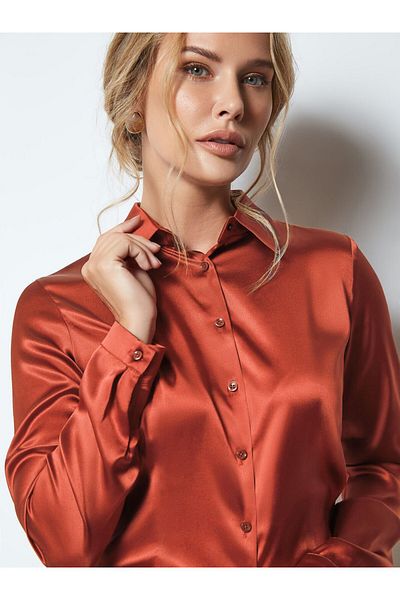 LÜX TARZ Comfortable Satin Fabric Long Sleeve Button Shirt