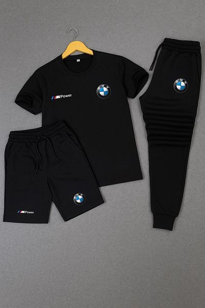 NEW TRENDY COLLECTİON Bmw Logo Domestic Production Sports Combination – Breathable Fabric T-Shirt + Shorts + Sweatpants Set