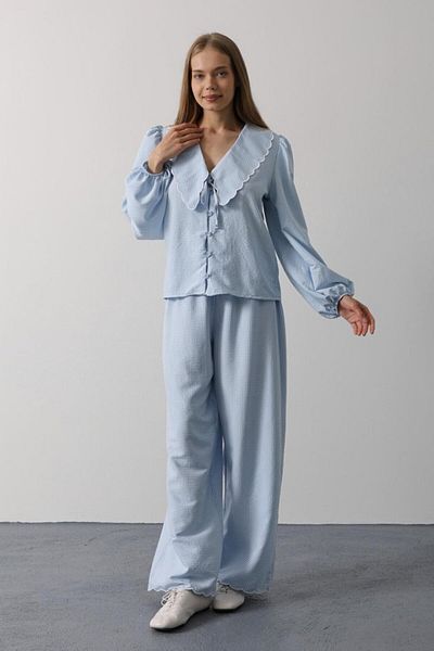 KAZAK Embroidered Baby Collar Trousers Set - Baby Blue