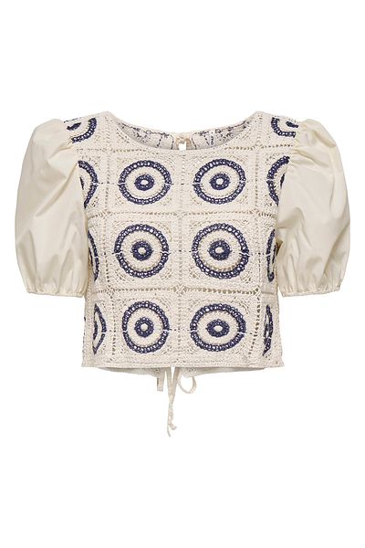 ONLY Onlcharis Cotton Embroidered Regular Fit Balloon Sleeve Top Top 15346915
