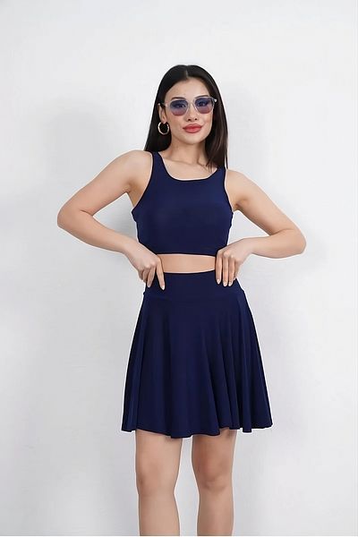 CRNSSWİMWEAR Fusta neagră cu talie înaltă pentru femei – țesătură elastică evazată, model confortabil de vară